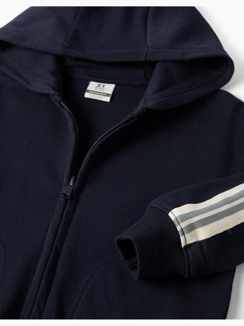 Giacca in cotone con cappuccio con nastro a righe Blu scuro - Kiabi