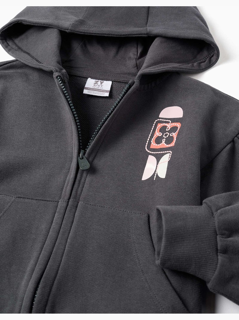 Giacca in cotone con cappuccio e stampa floreale Grigio scuro - Kiabi