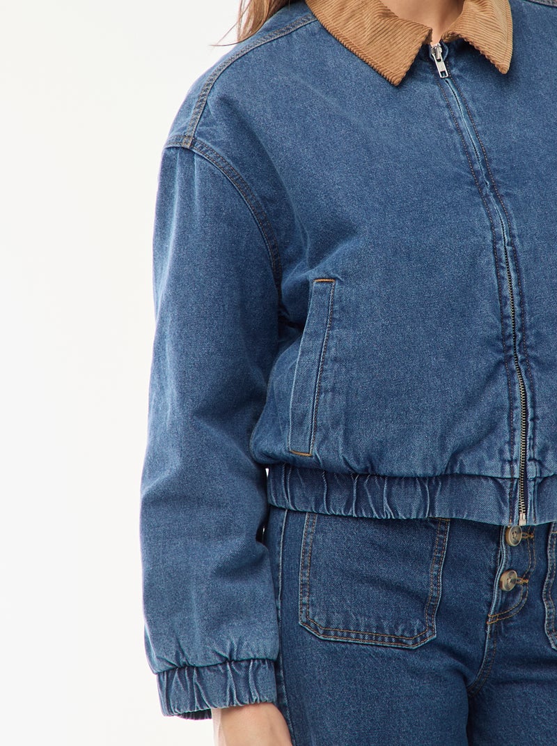 Giacca in cotone con collo in velluto a coste Blu - Kiabi