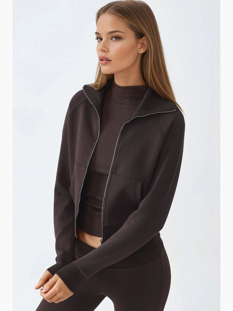 Giacca in cotone con zip e tasche busem Marrone cioccolato - Kiabi