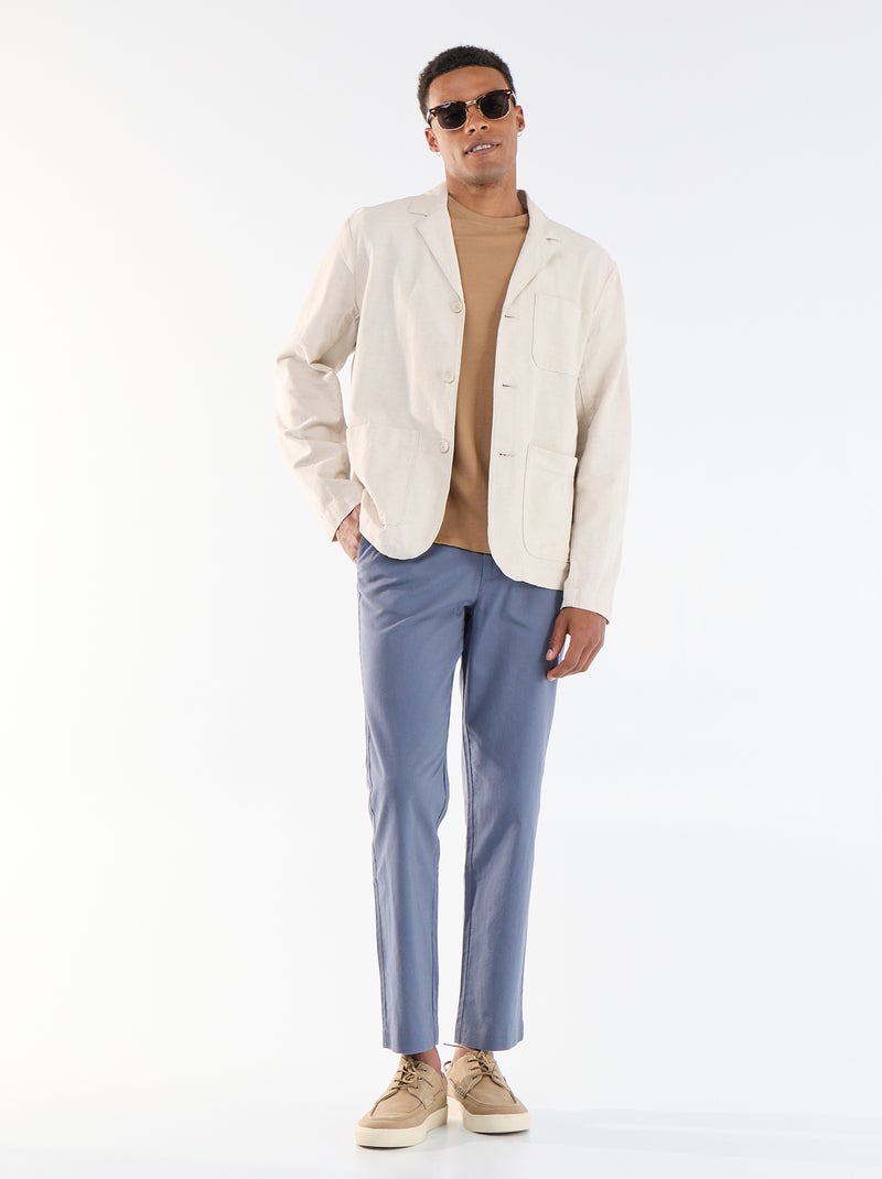Giacca in cotone e lino con tasche applicate Beige - Kiabi