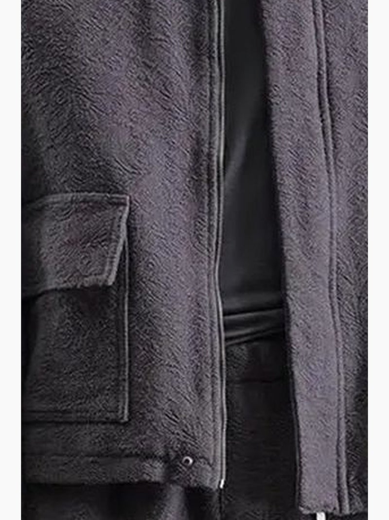 Giacca in cotone testurizzato con zip giesto Grigio - Kiabi