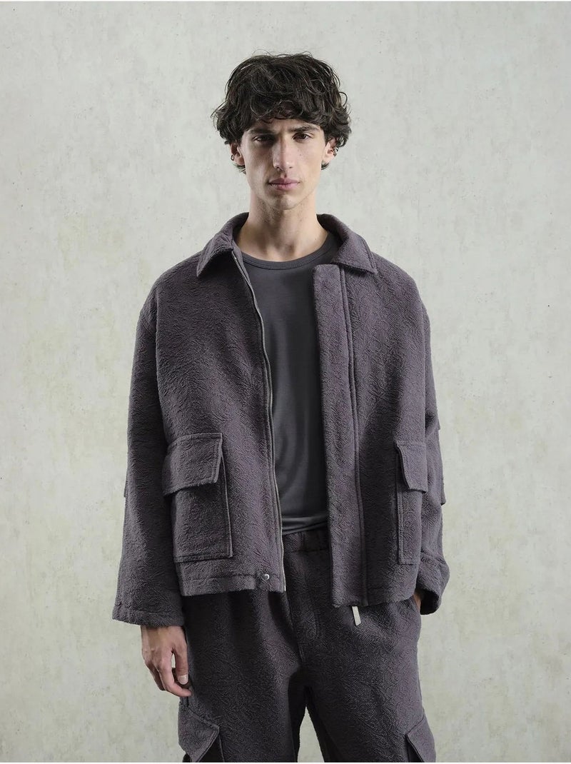 Giacca in cotone testurizzato con zip giesto Grigio - Kiabi