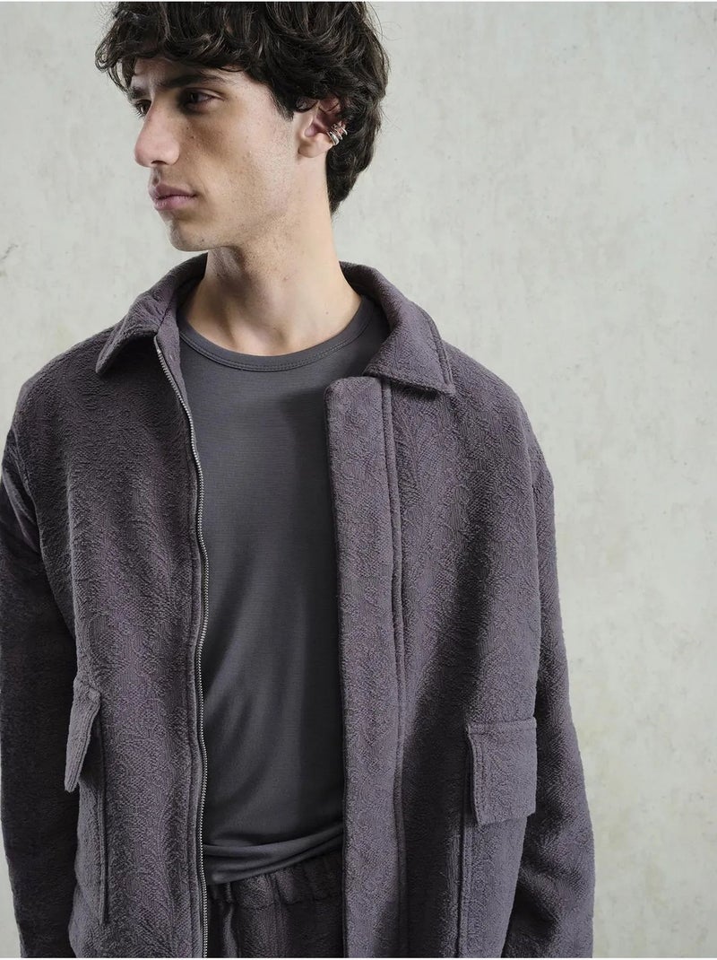 Giacca in cotone testurizzato con zip giesto Grigio - Kiabi