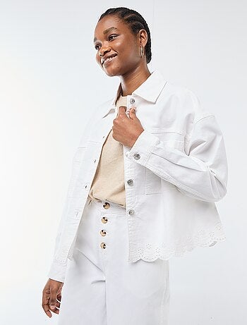 Giacca in denim abbottonata con ricamo in cotone tinta unita