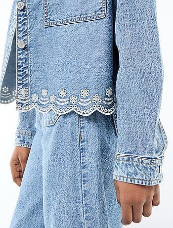 Giacca in denim abbottonata con ricamo in cotone tinta unita
