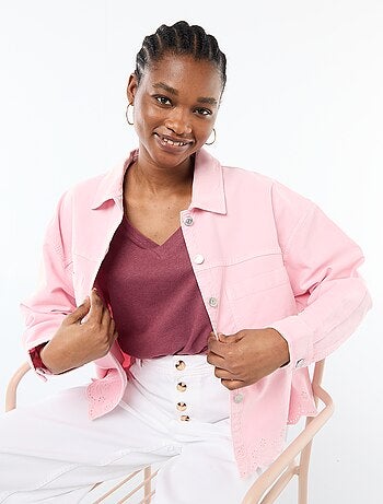 Giacca in denim abbottonata con ricamo in cotone tinta unita