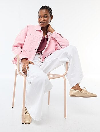 Giacca in denim abbottonata con ricamo in cotone tinta unita