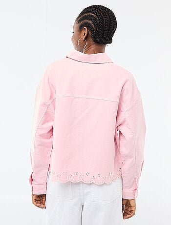 Giacca in denim abbottonata con ricamo in cotone tinta unita