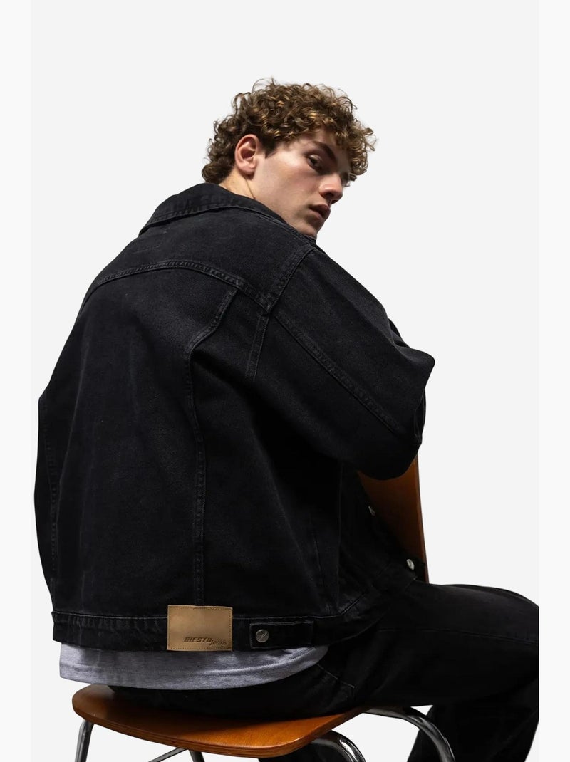 Giacca in denim abbottonata con tasca giesto Nero - Kiabi
