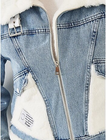 Giacca in denim con cintura in pelliccia sintetica lucci