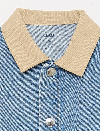 Giacca in denim con colletto a punte libere a contrasto