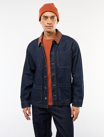 Giacca in denim con collo in velluto a coste