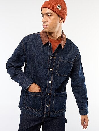 Giacca in denim con collo in velluto a coste