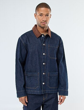 Giacca in denim con collo in velluto a coste