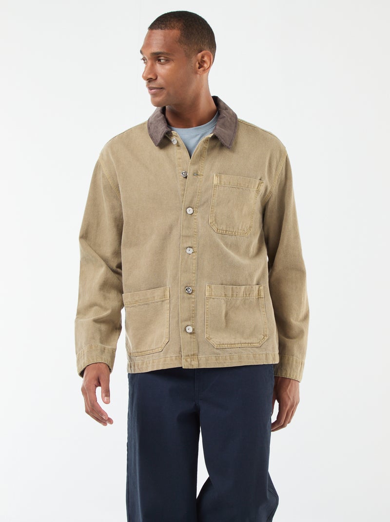 Giacca in denim con colletto in velluto a coste Kaki - Kiabi