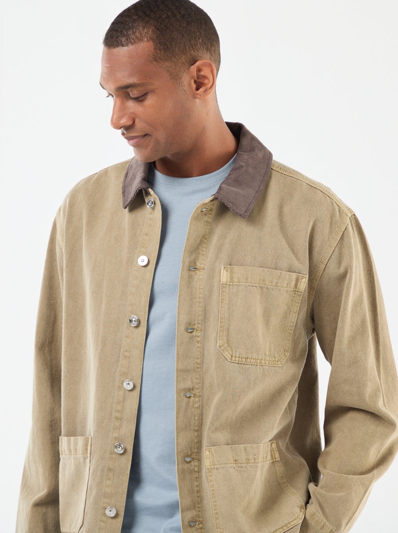 Giacca in denim con colletto in velluto a coste Kaki - Kiabi