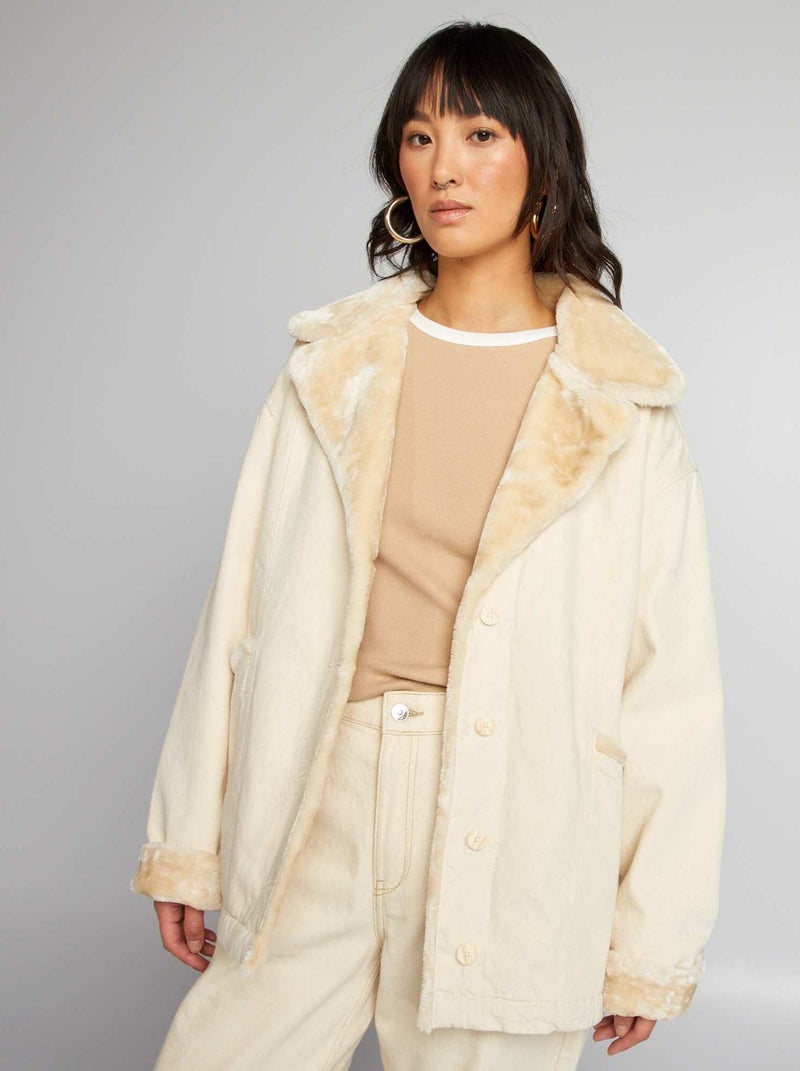 Giacca in denim con collo effetto montone BEIGE - Kiabi