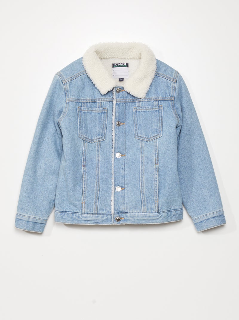 Giacca in denim con collo effetto montone Blu Denim chiaro - Kiabi