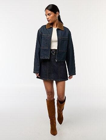 Giacca in denim con collo in tessuto a coste
