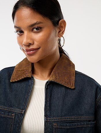 Giacca in denim con collo in tessuto a coste