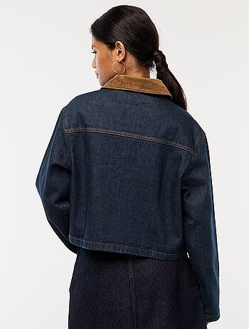 Giacca in denim con collo in tessuto a coste