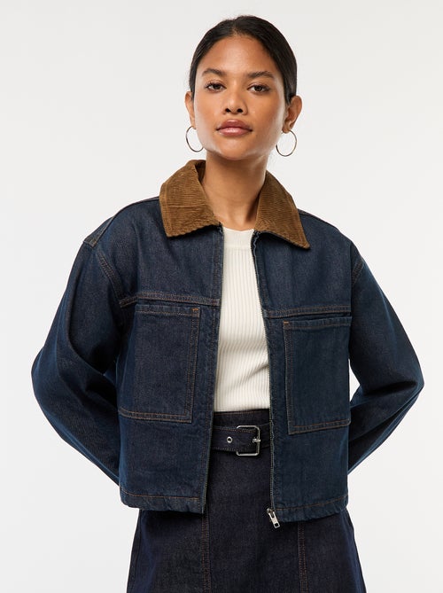 Giacca in denim con collo in tessuto a coste - Kiabi