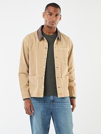 Giacca in denim con collo in velluto a coste