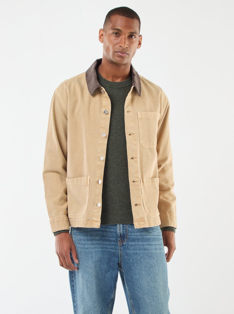 Giacca in denim con collo in velluto a coste Beige Uomo