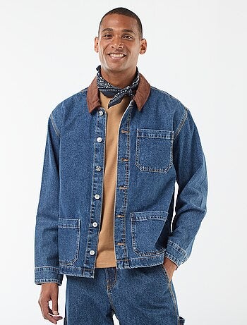 Giacca in denim con collo in velluto a coste