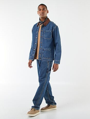 Giacca in denim con collo in velluto a coste