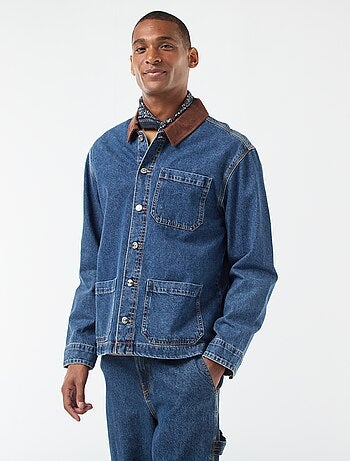 Giacca in denim con collo in velluto a coste