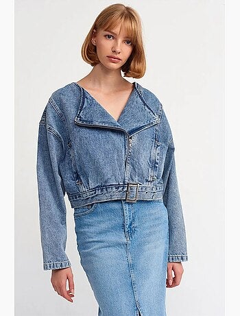 Giacca in denim corta con cintura stile biker dilvin