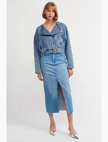 Giacca in denim corta con cintura stile biker dilvin