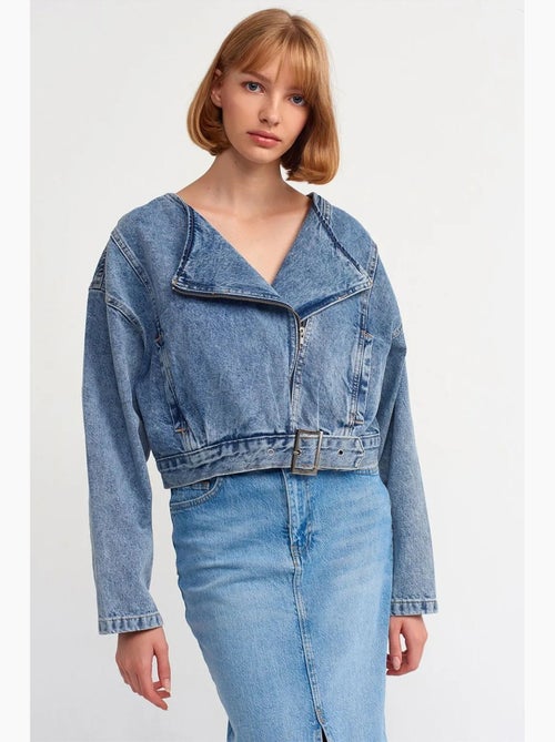 Giacca in denim corta con cintura stile biker dilvin - Kiabi Giacca in denim corta con cintura stile biker dilvin - Kiabi