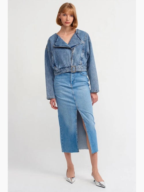 Giacca in denim corta con cintura stile biker dilvin - Kiabi Giacca in denim corta con cintura stile biker dilvin - Kiabi