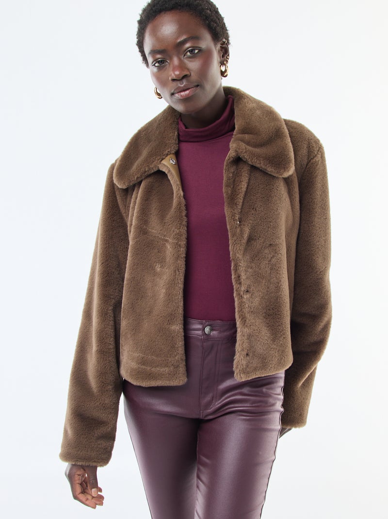 Giacca in ecopelliccia con apertura a bottoni a pressione Marrone - Kiabi