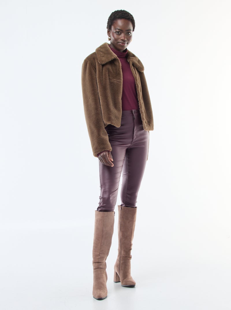 Giacca in ecopelliccia con apertura a bottoni a pressione Marrone - Kiabi