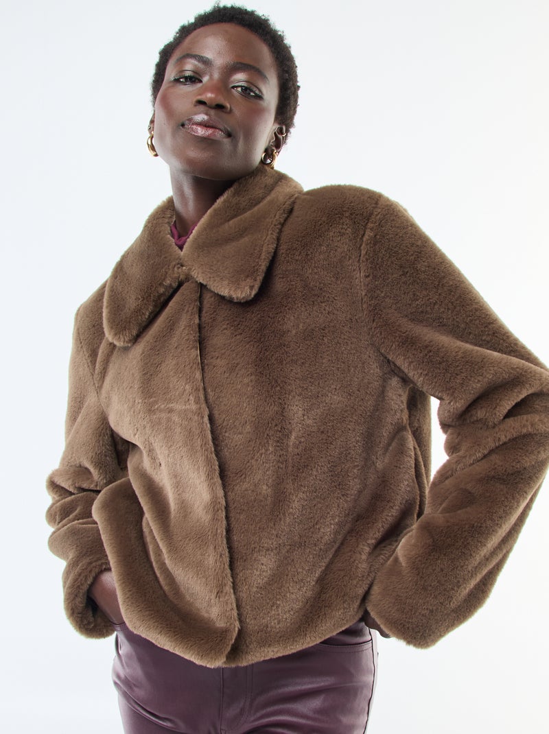 Giacca in ecopelliccia con apertura a bottoni a pressione Marrone - Kiabi