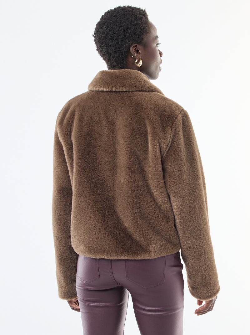 Giacca in ecopelliccia con apertura a bottoni a pressione Marrone - Kiabi