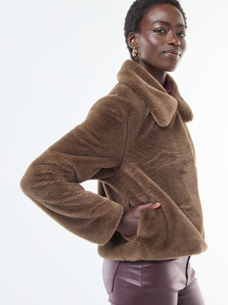 Giacca in ecopelliccia con apertura a bottoni a pressione Marrone - Kiabi