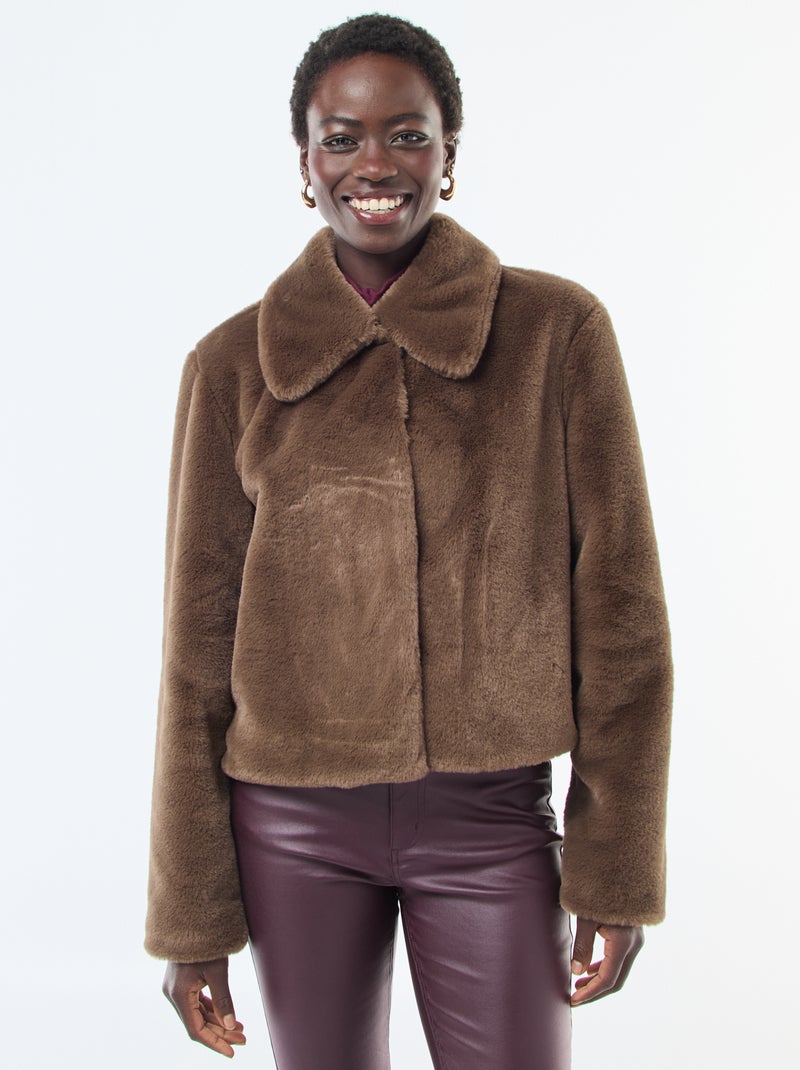 Giacca in ecopelliccia con apertura a bottoni a pressione Marrone - Kiabi