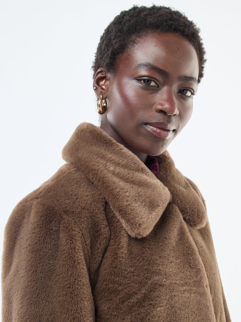 Giacca in ecopelliccia con apertura a bottoni a pressione Marrone - Kiabi