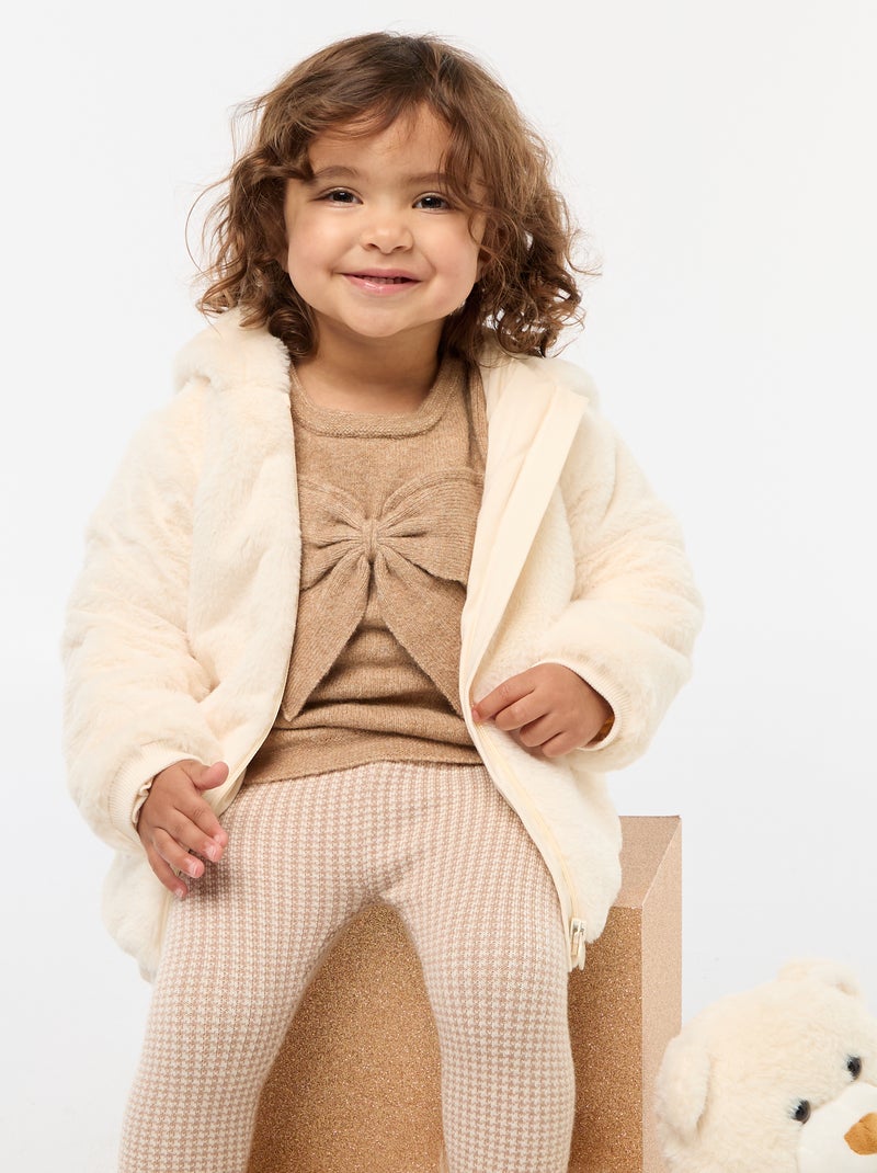 Giacca in finta pelliccia con cappuccio Bianco Neonata