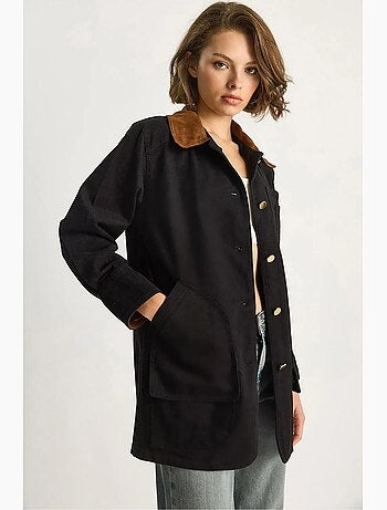 Giacca in gabardine con colletto in finta pelle scamosciata lucci