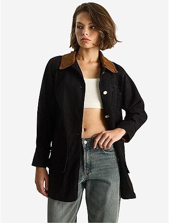 Giacca in gabardine con colletto in finta pelle scamosciata lucci