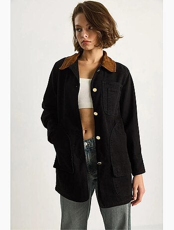Giacca in gabardine con colletto in finta pelle scamosciata lucci