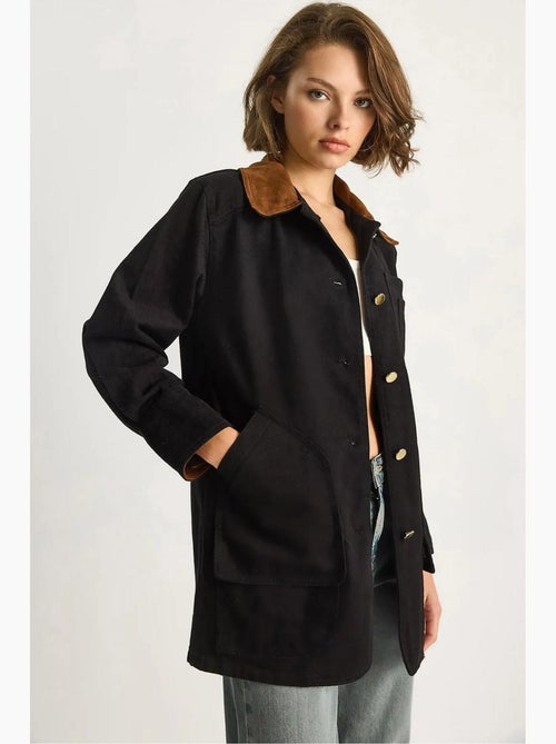 Giacca in gabardine con colletto in finta pelle scamosciata lucci - Kiabi Giacca in gabardine con colletto in finta pelle scamosciata lucci - Kiabi