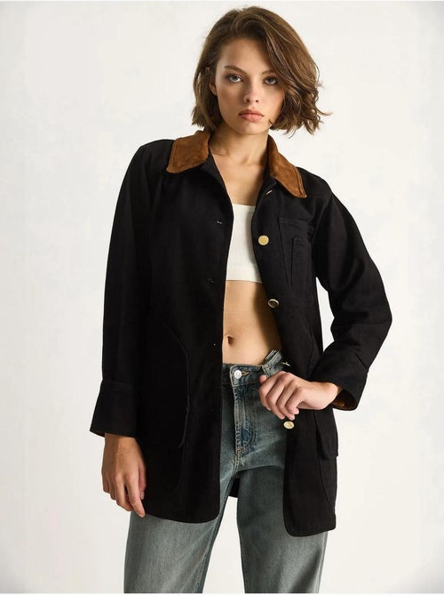 Giacca in gabardine con colletto in finta pelle scamosciata lucci - Kiabi Giacca in gabardine con colletto in finta pelle scamosciata lucci - Kiabi