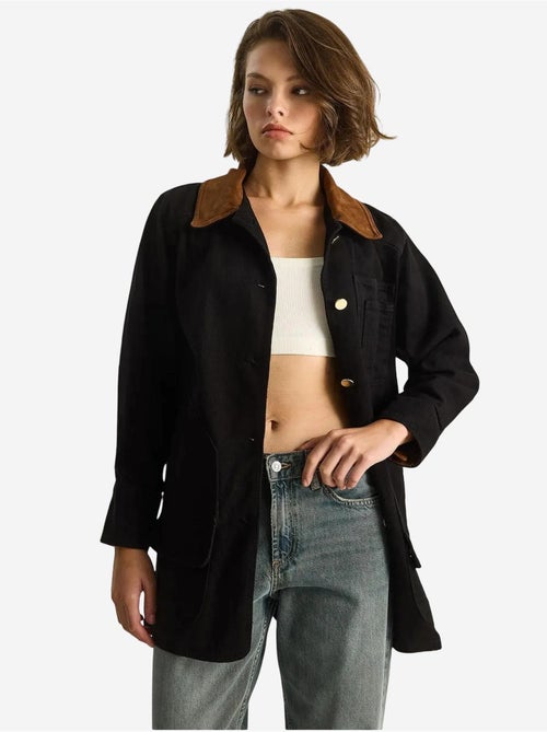 Giacca in gabardine con colletto in finta pelle scamosciata lucci - Kiabi Giacca in gabardine con colletto in finta pelle scamosciata lucci - Kiabi